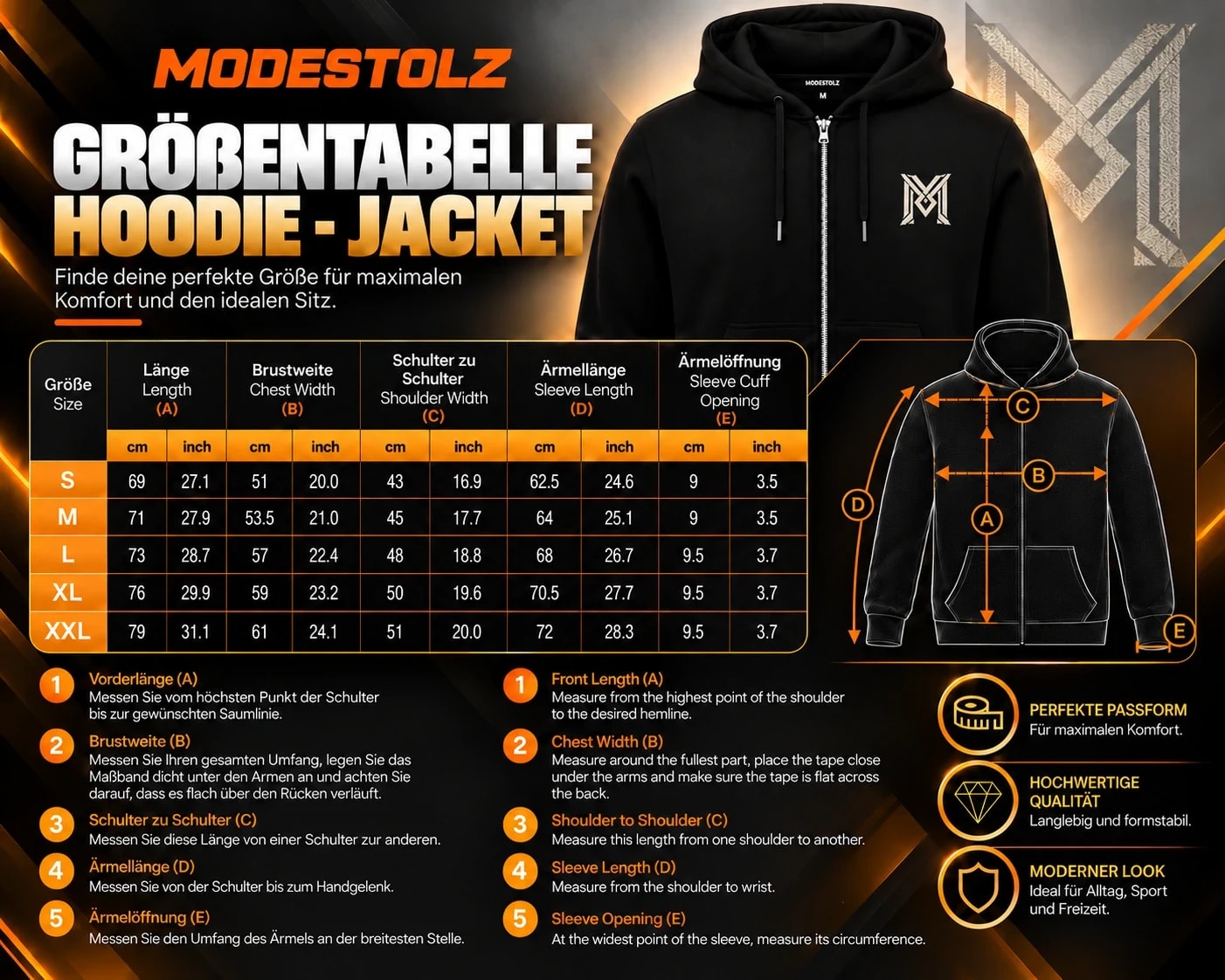 Kapuzen-Sweatjacke mit Reißverschluss – Schwarz