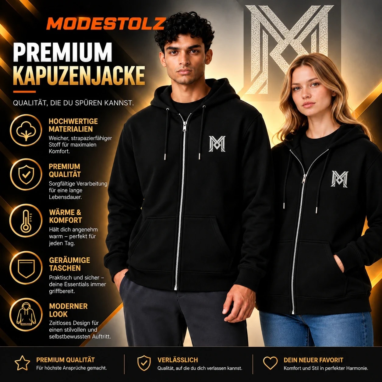 Kapuzen-Sweatjacke mit Reißverschluss – Schwarz